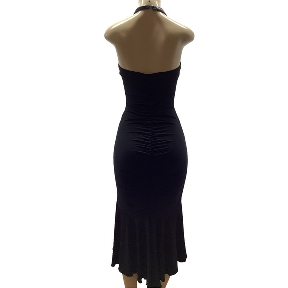 Roberta Size Small VINTAGE 1990s Black Rhinestone Ruched Formal Dress. - Picture 7 of 9